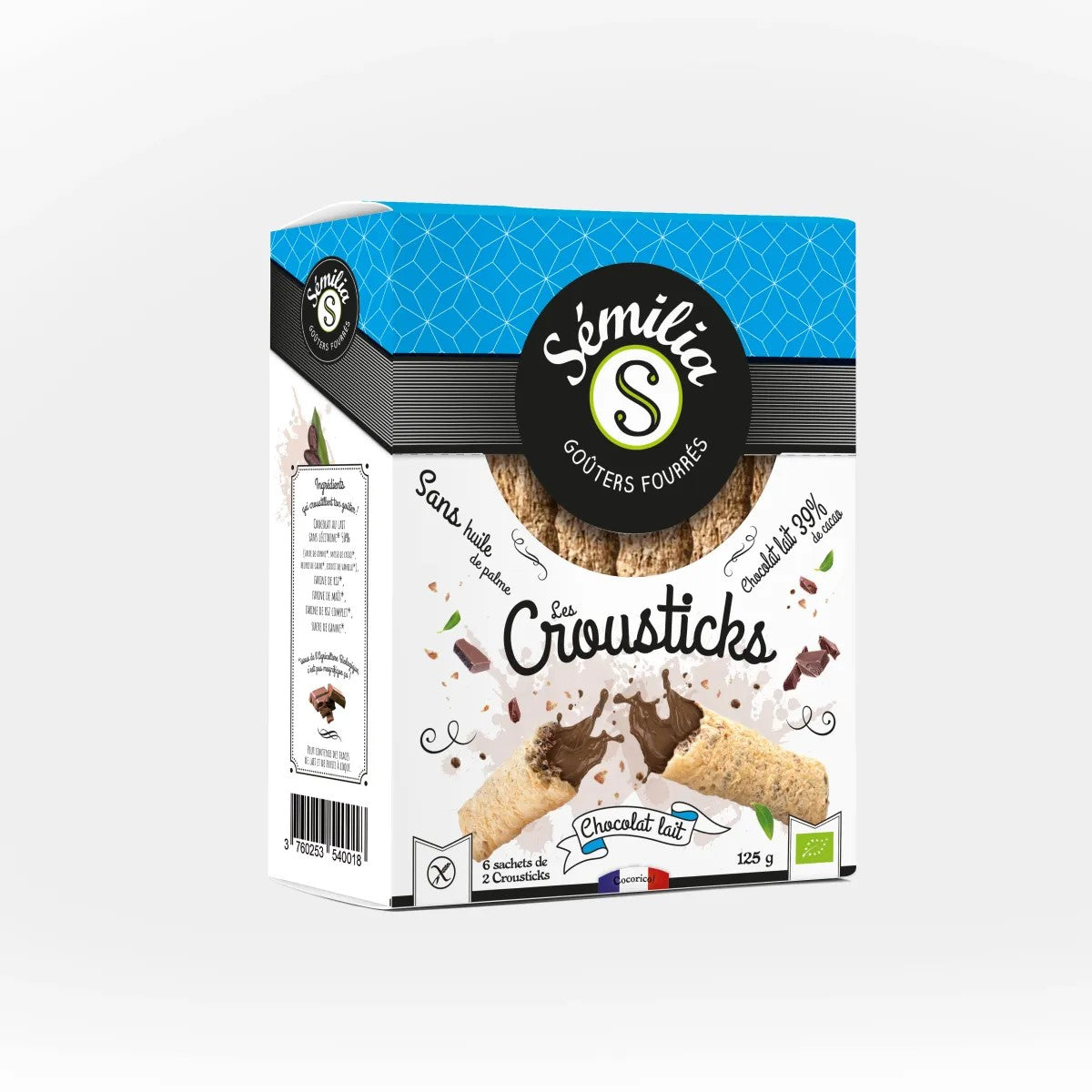 Crousticks Chocolat au lait bio et sans gluten SEMILIA 125 g