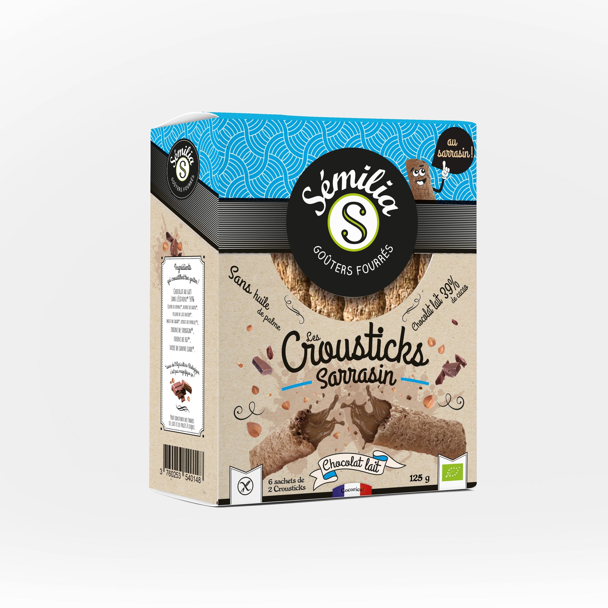Crousticks Sarrasin Chocolat au lait bio et sans gluten SEMILIA 125 g