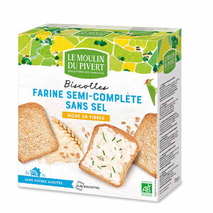 Biscottes Farine semi-complète sans sel bio MOULIN DU PIVERT 270 g