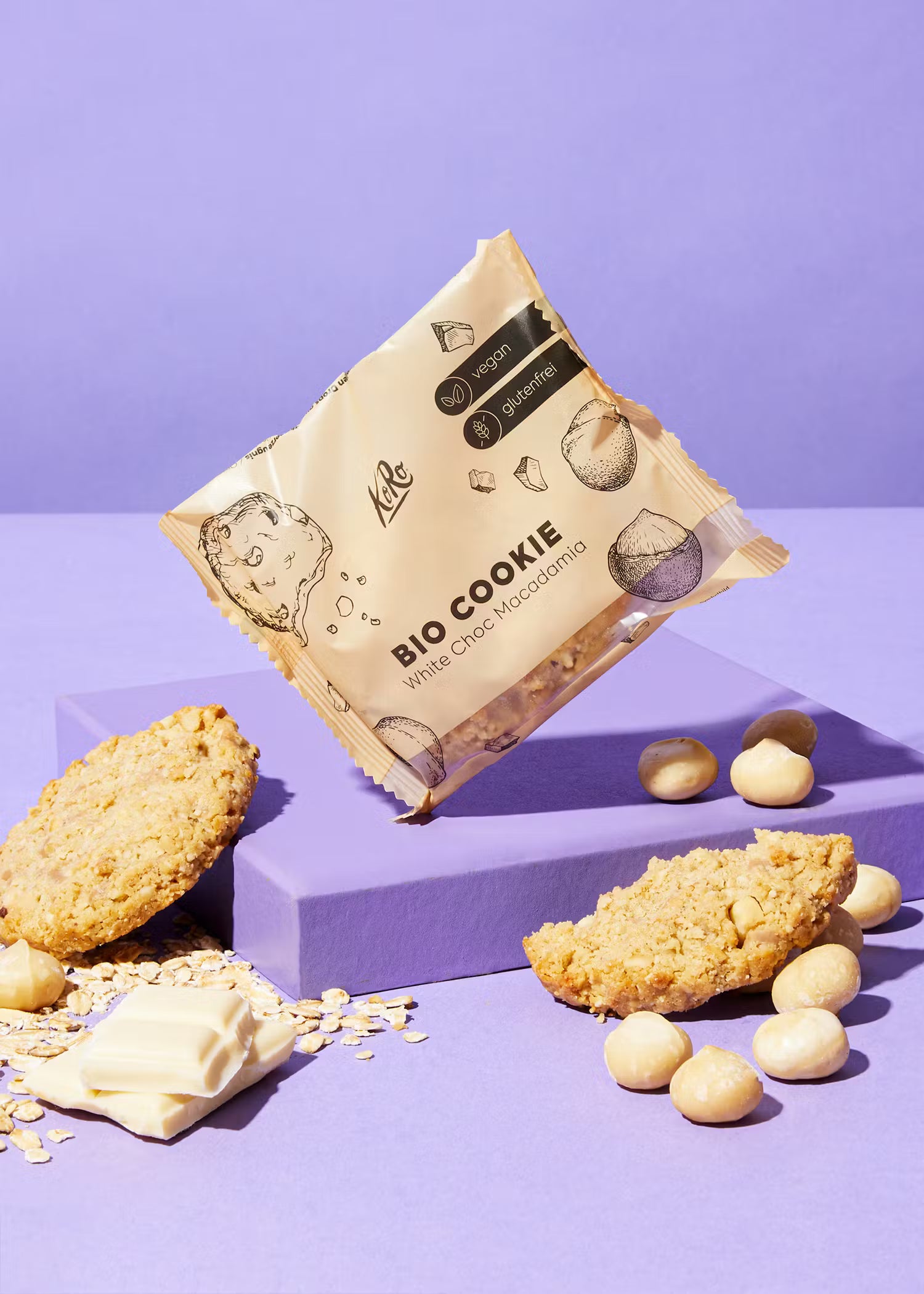 Cookie vegan et sans gluten white choc et macadamia bio KORO 50g