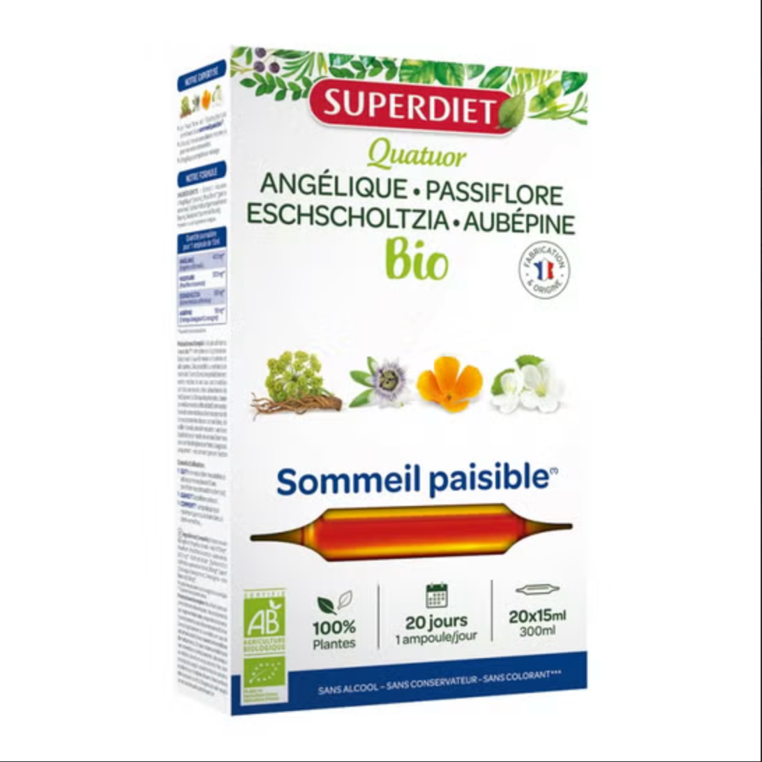 Quatuor Sommeil Paisible bio SUPERDIET 20x15 ml