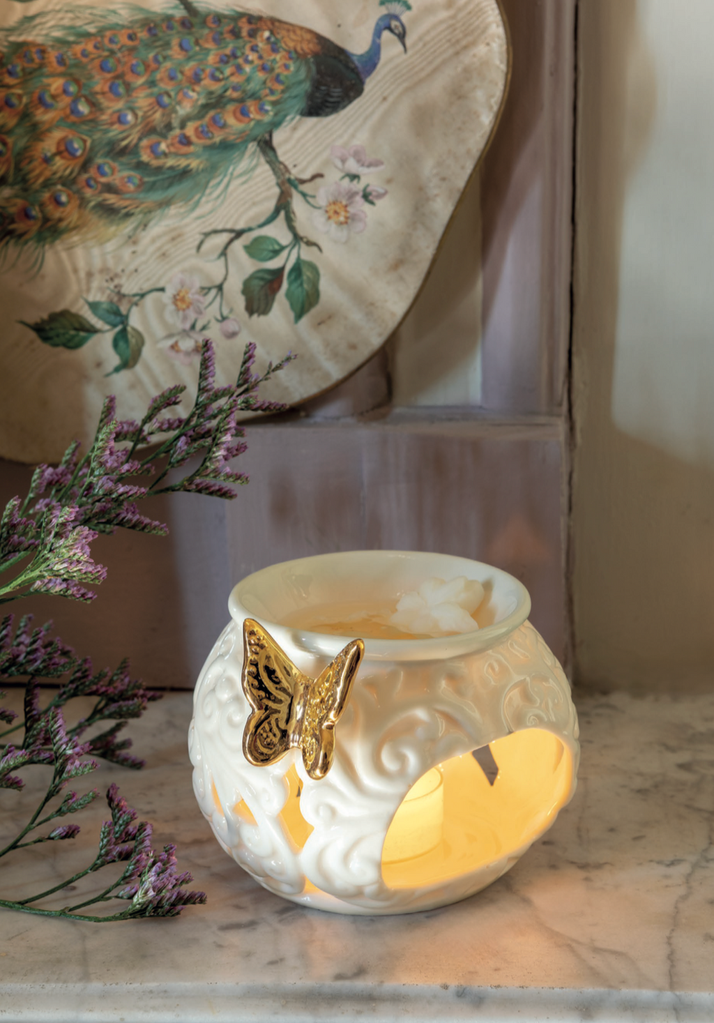 Brûle parfum en céramique 'Papillon doré'