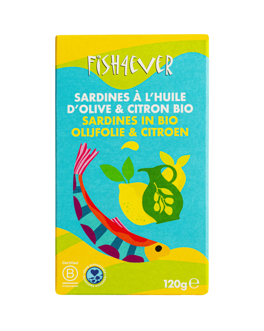 Sardines entières à l'huile d'olive et citron bio FISH4EVER 120g