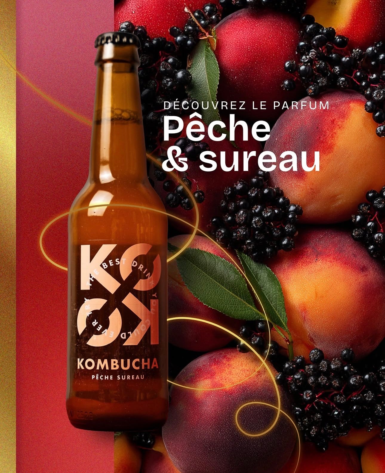 Boisson Kombucha Pêche Sureau bio KOKO KOMBUCHA 33 cl