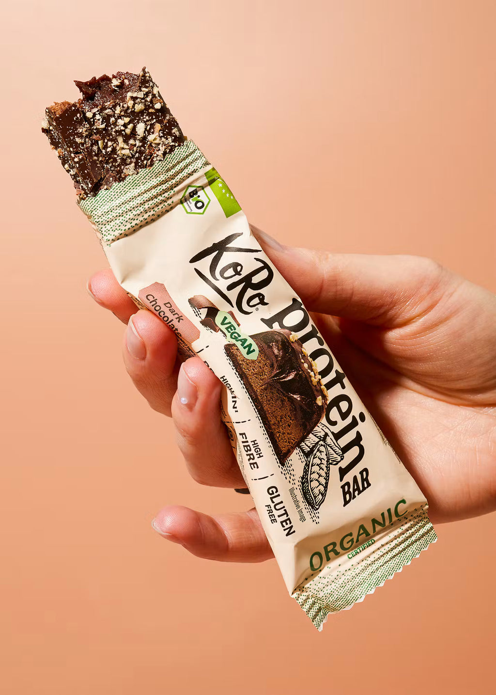 Barre protéinée vegan et sans gluten au chocolat noir bio KORO / 45 g