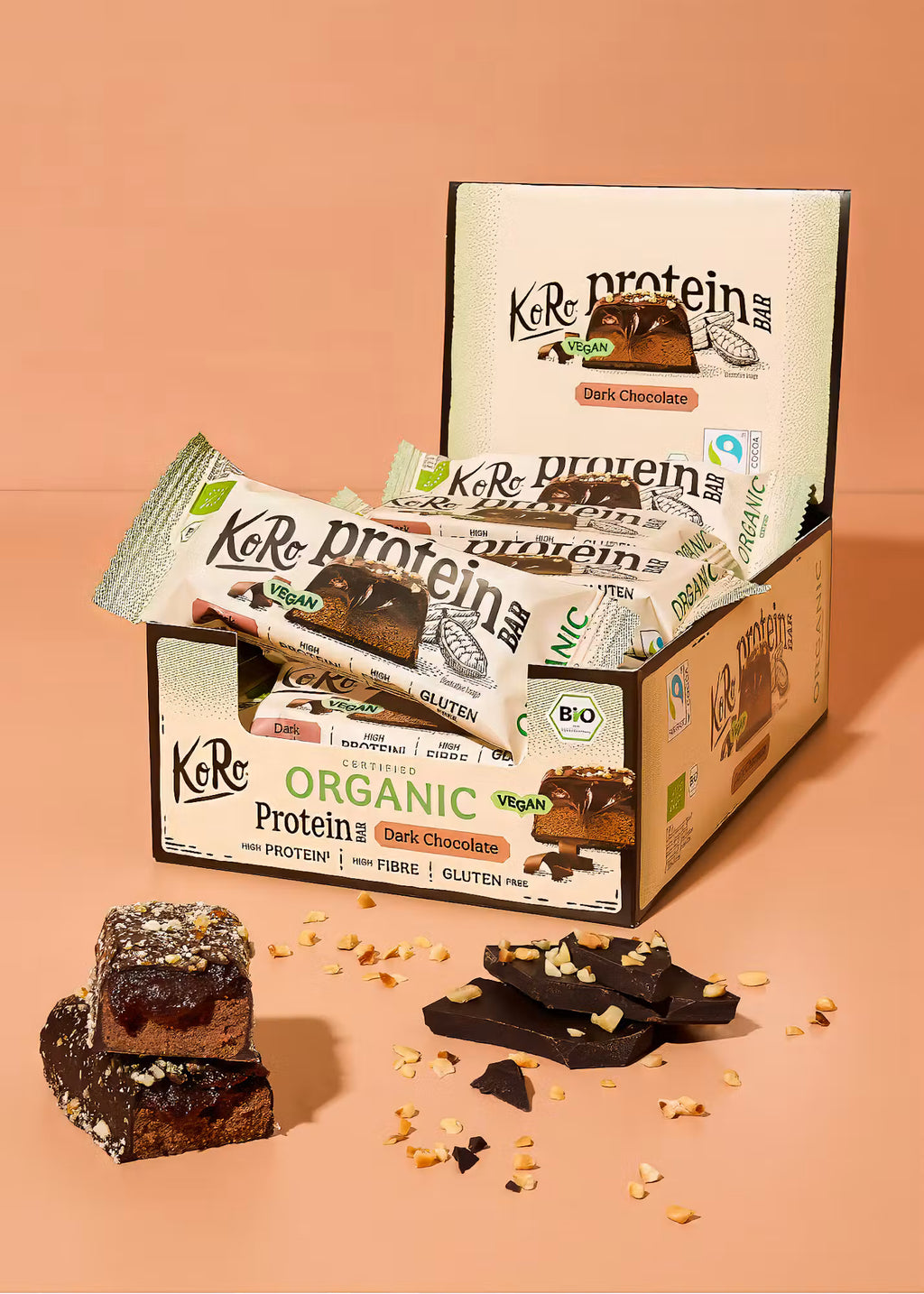 Barre protéinée vegan et sans gluten au chocolat noir bio KORO / 45 g