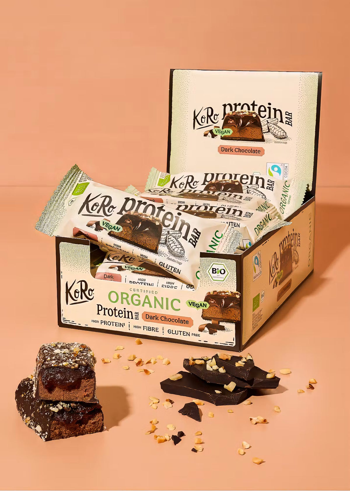 Barre protéinée vegan et sans gluten au chocolat noir bio KORO / 45 g