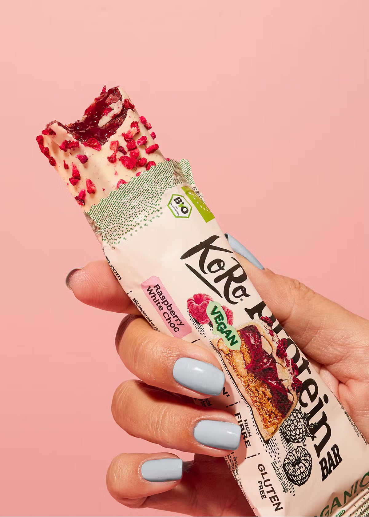 Barre protéinée vegan et sans gluten à la framboise et chocolat blanc KORO - 45 g