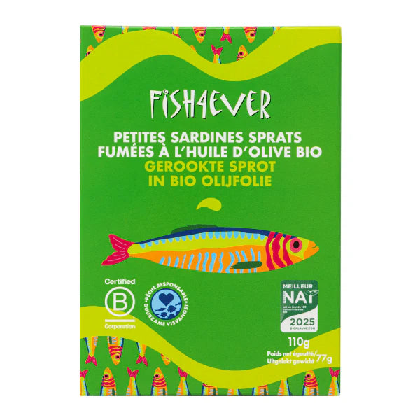 Petites Sardines fumées à l'Huile d'Olive bio FISH4EVER 110 g