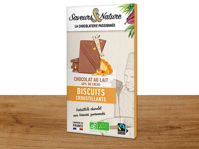 Tablette Chocolat au Lait & Biscuits Croustillants bio SAVEURS & NATURE 80 g