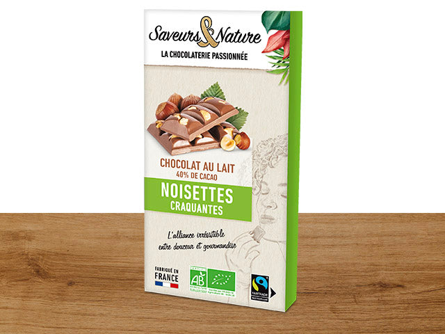 Tablette Chocolat au Lait & Noisettes bio SAVEURS & NATURE 100 g