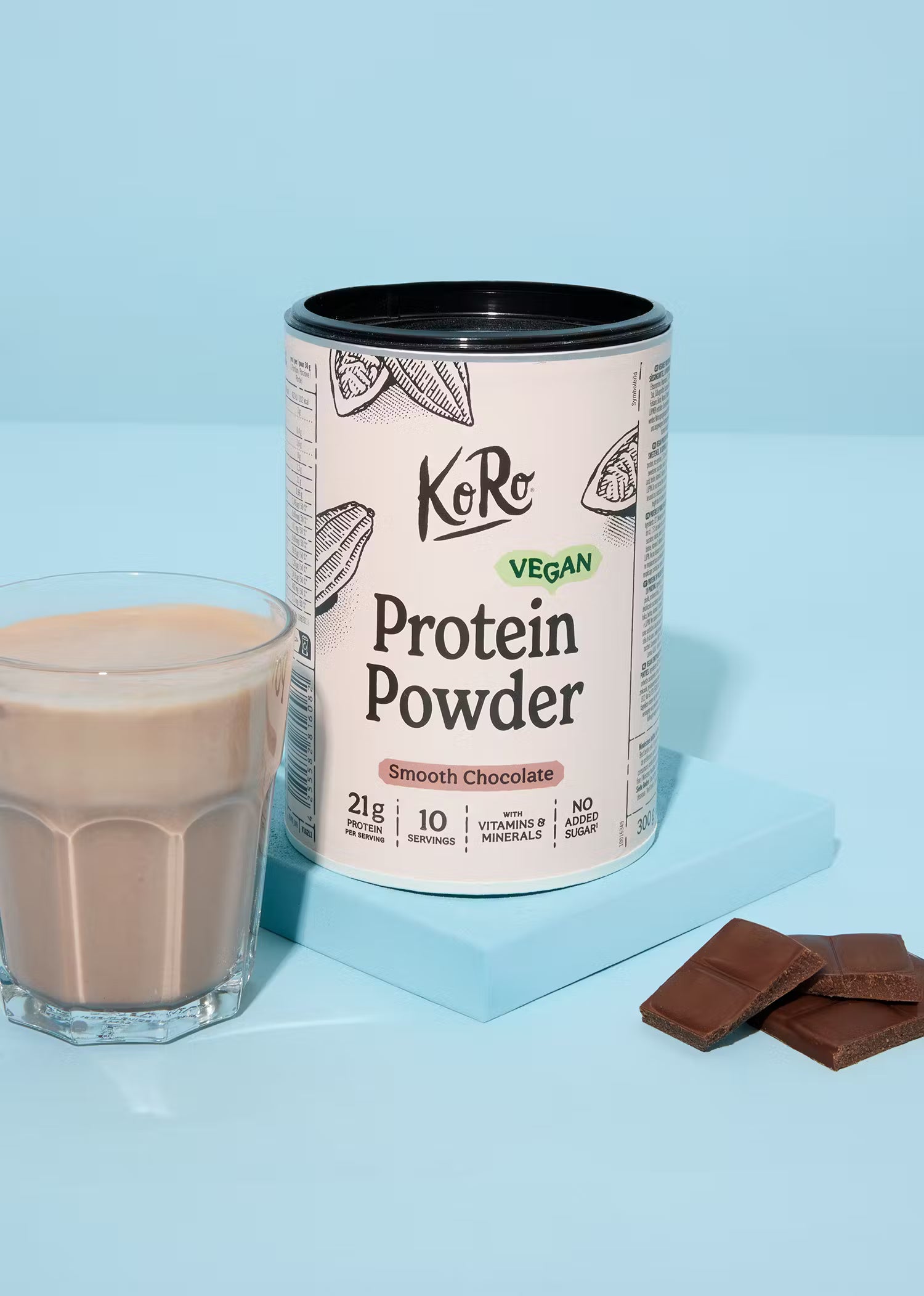Protéines en poudre vegan non bio saveur chocolat pour boisson KORO 300 g