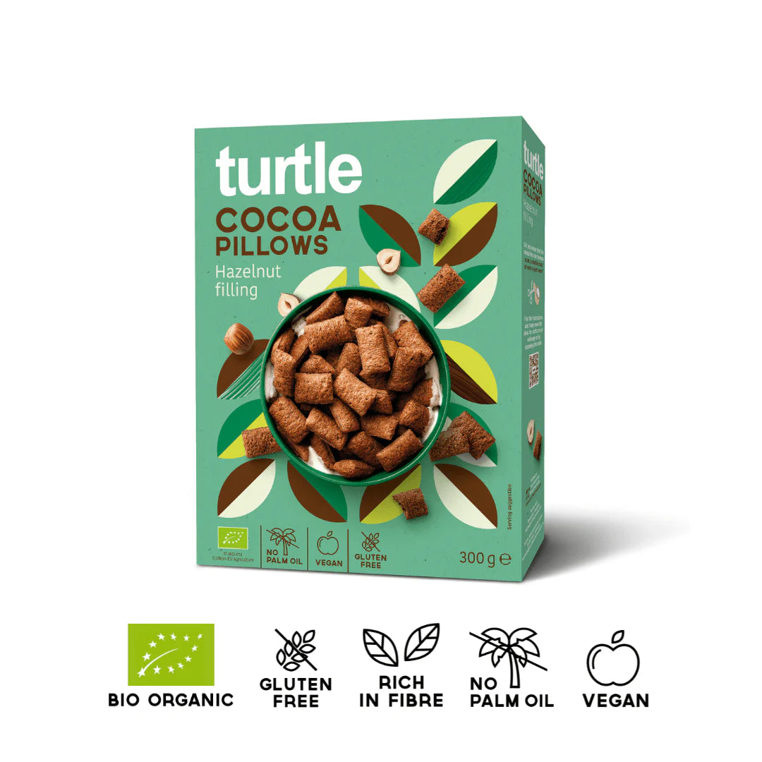 Céréales fourrées à la crème de noisette, bio vegan et sans gluten, TURTLE 300 g
