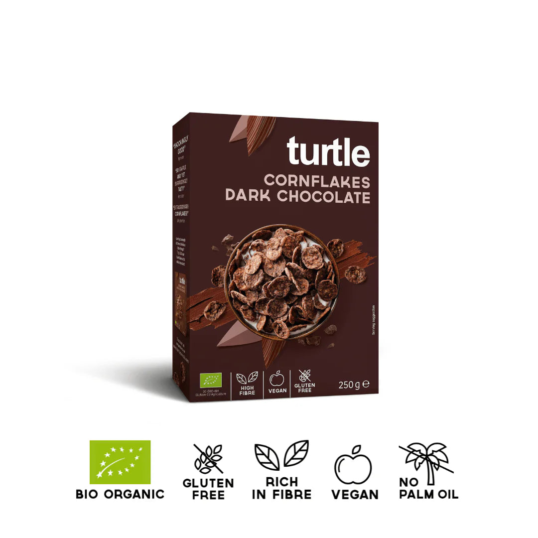 Cornflakes enrobés de chocolat noir, bio, vegan et sans gluten TURTLE 250 g