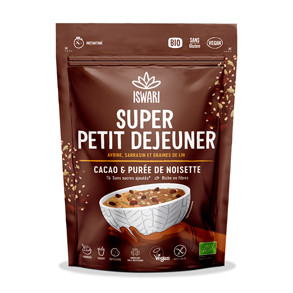 Super Petit Déjeuner cacao & purée de noisette bio ISWARI 360 g