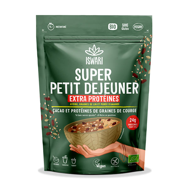 Super Petit Déjeuner porridge Extra Protéiné bio et vegan ISWARI 360 g