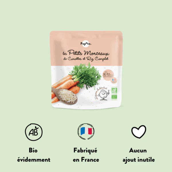 Petits Morceaux de Carottes et Riz Complet bio POPOTE 190 g