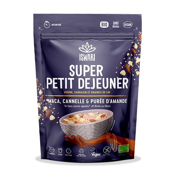 Super Petit Déjeuner porridge Maca, Canelle & Purée d'Amande bio et vegan ISWARI 360 g