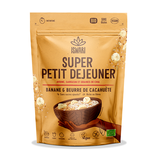 Super Petit Déjeuner banane & beurre de cacahuètes bio ISWARI 360 g