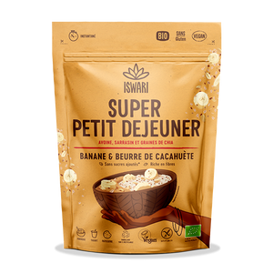 Promo Super Petit Déjeuner porridge banane & beurre de cacahuètes bio ISWARI 360 g