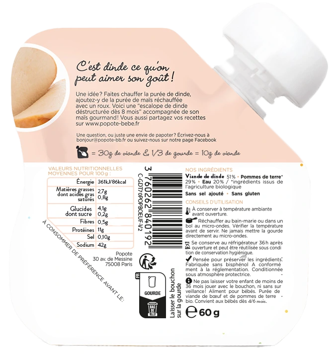 Gourde Purée de Dinde bio POPOTE 60 g