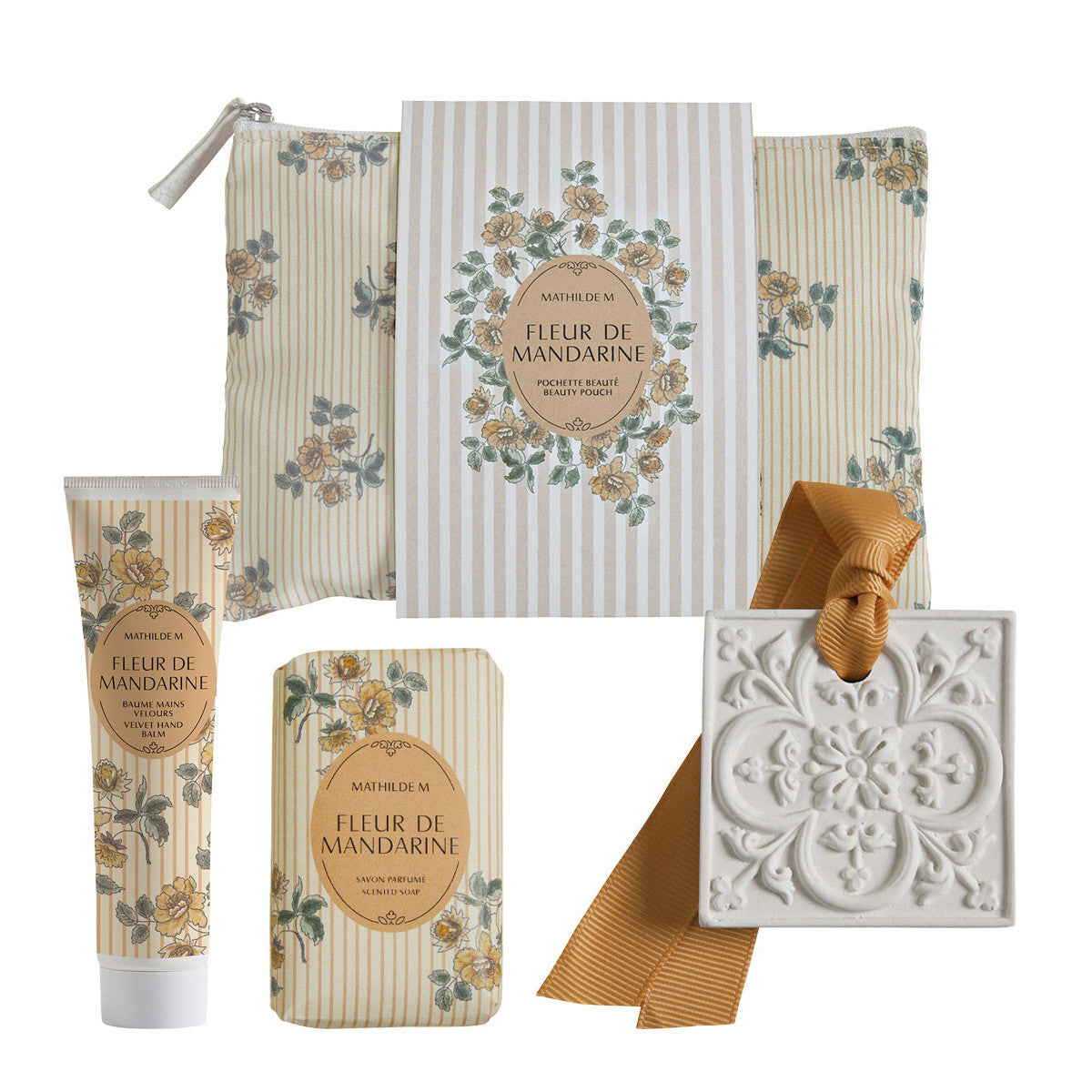 Pochette Beauté baume mains, savon et décor parfumé 'Fleur de Mandarine'